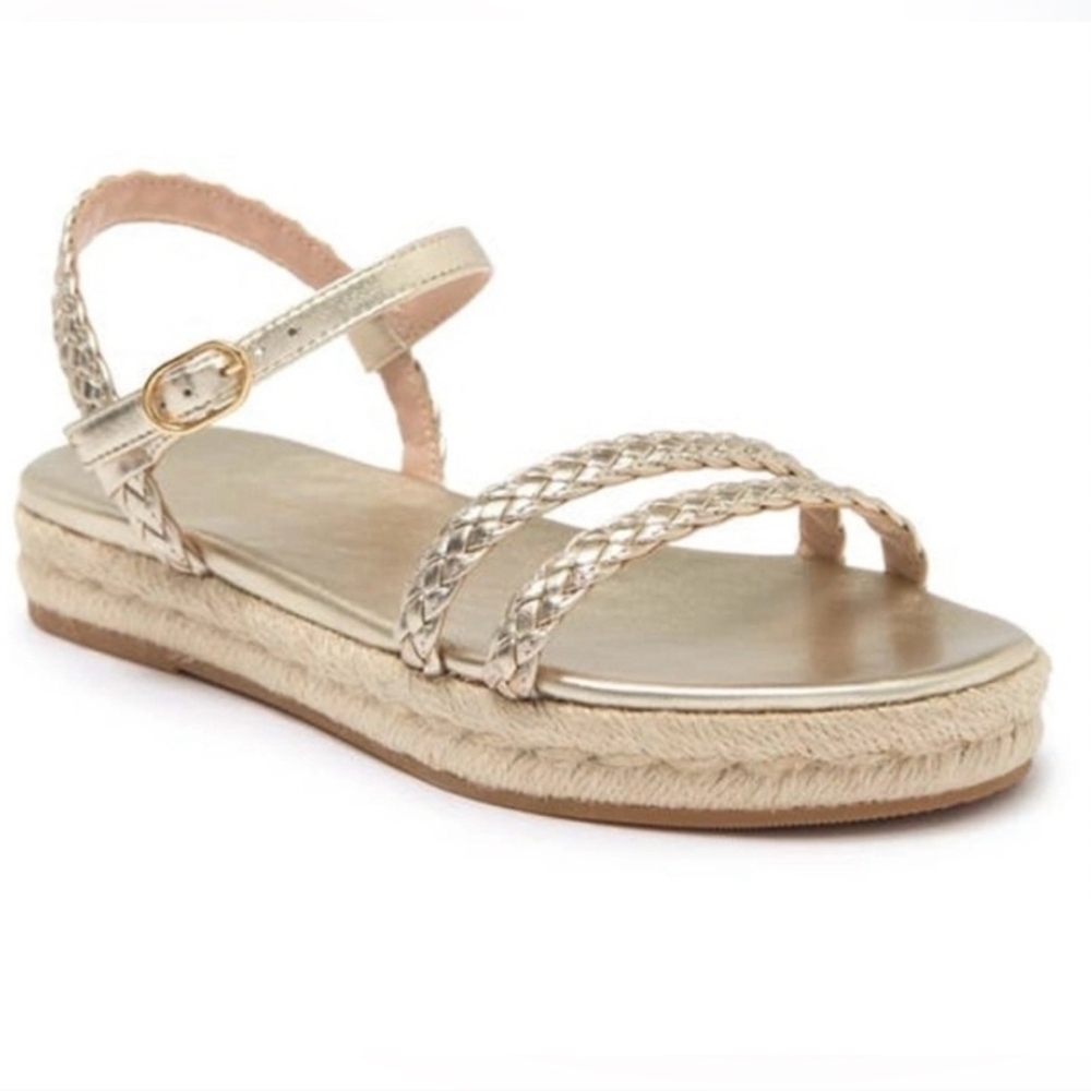 Stuart Weitzman Mykonos Gold Braided Espadrille Platform Sandals Size 10 Women's